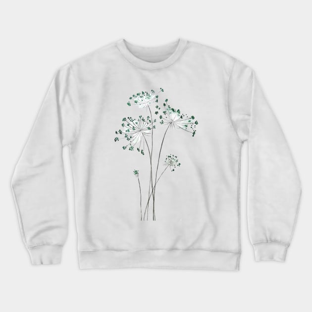 abstract green Queen Anne's lace watercolor Crewneck Sweatshirt by colorandcolor